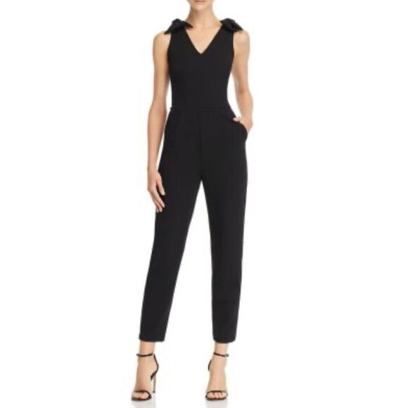 Aqua Bow Tie Shoulder Sleeveless Jumpsuit Black Size Medium - Picture 1 of 9